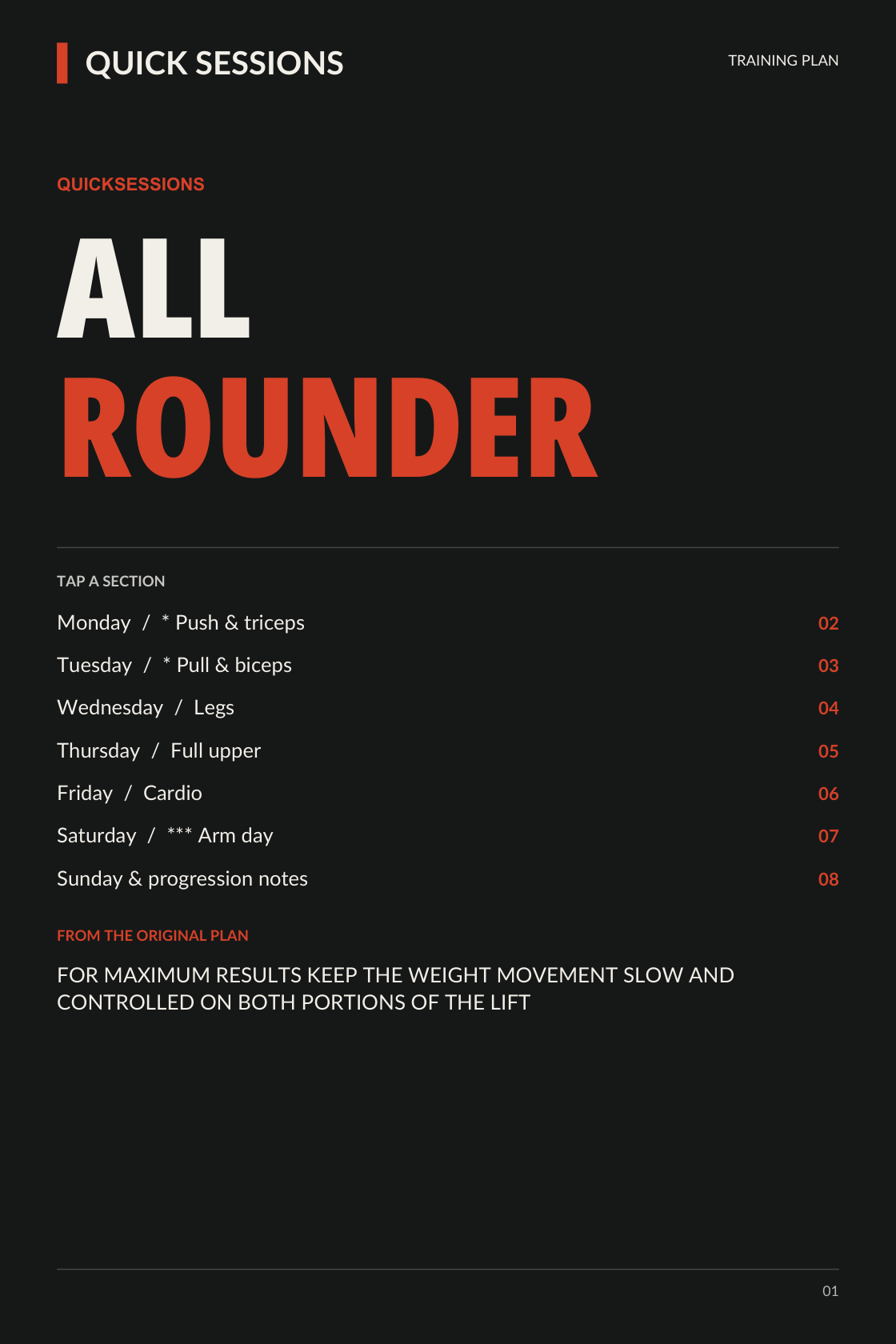 All Rounder workout PDF cover from QuickSessions