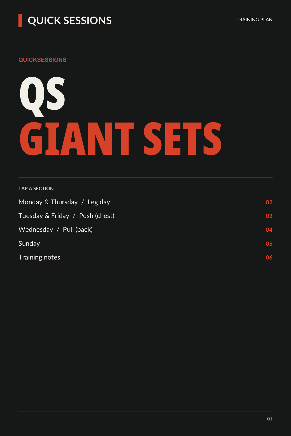 QS Giant Sets workout PDF cover from QuickSessions