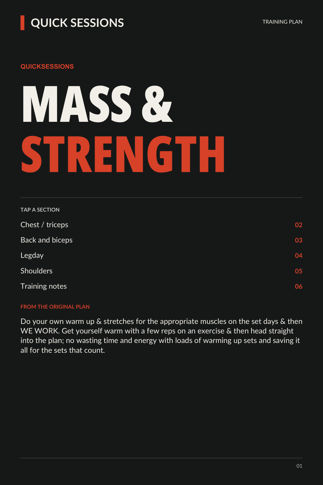 Mass & Strength workout PDF cover from QuickSessions